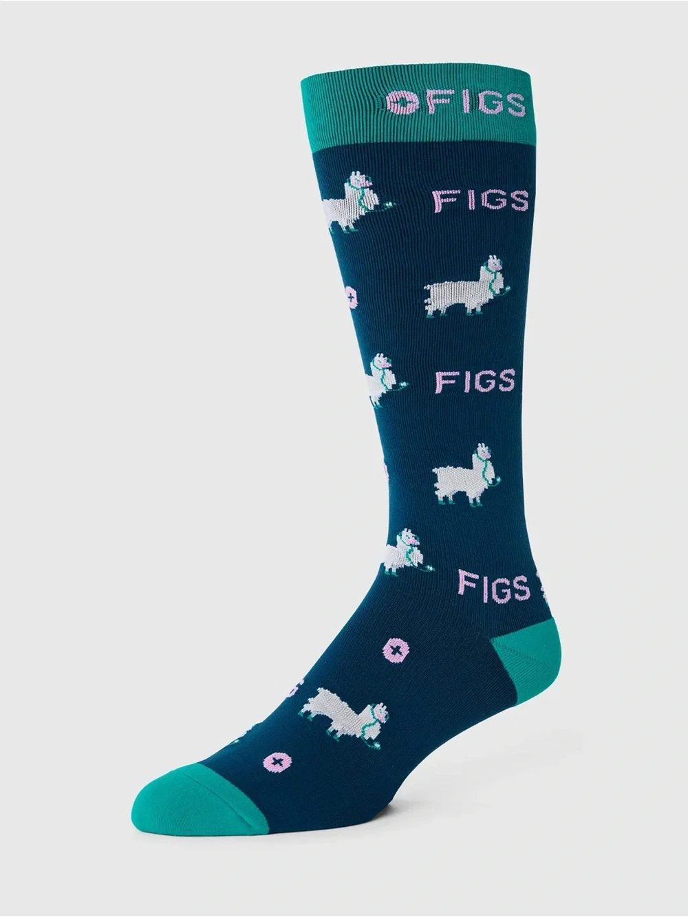 Unisex Figs Compression Socks- Trauma Lllama Deep Reef- large